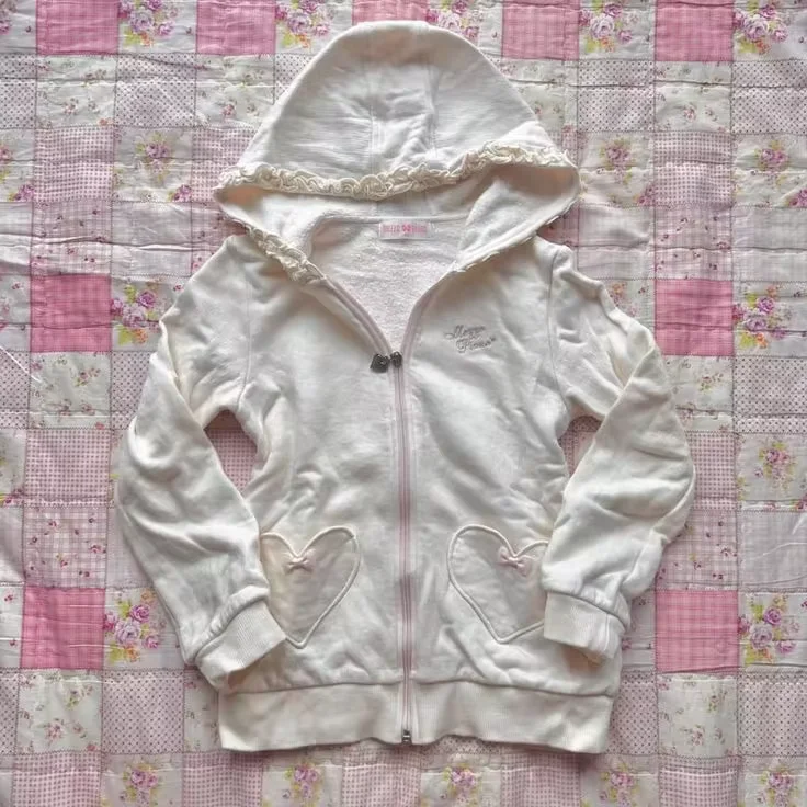 Top Kawaii de gran tamaño para mujer, ropa de invierno, ropa de calle con lazo rosa, Sudadera con capucha con cremallera, traje bonito para mujer, Tops de encaje Y2k, Sudadera con capucha Vintage