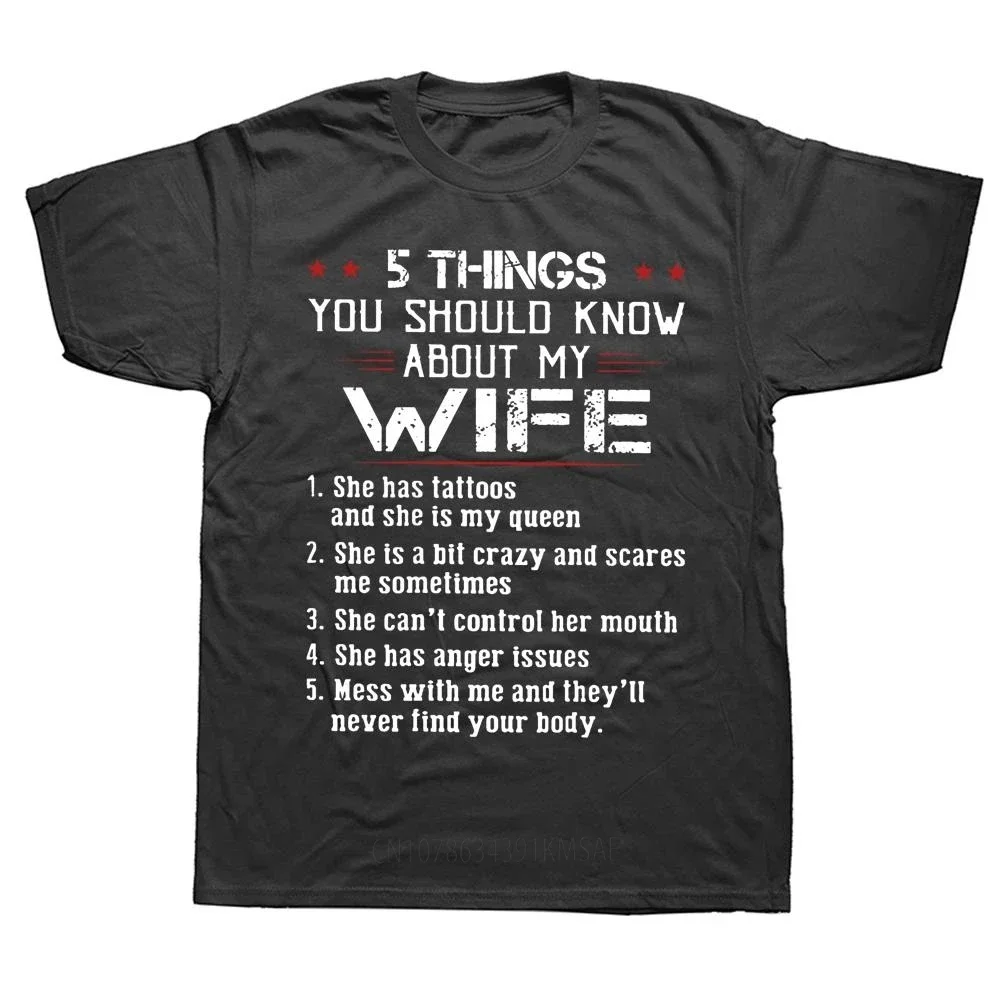 Funny 5 Things You Should Know About My Wife T Shirts Graphic Cotton Streetwear Short Sleeve Birthday Gifts Summer Style T-shirt