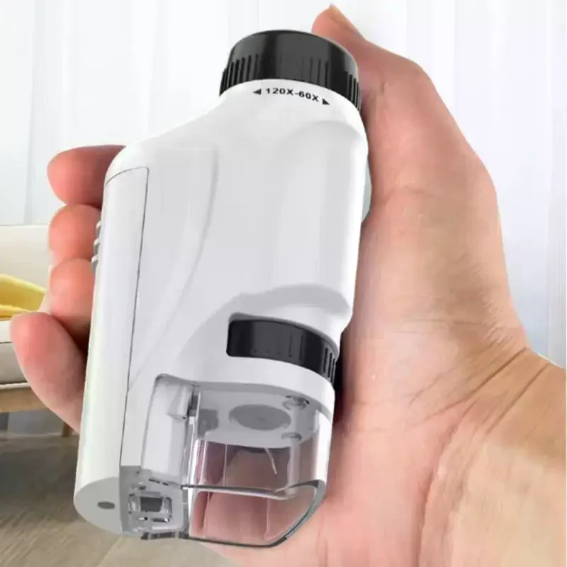 Kids Portable Handheld Microscope 60X To 120X Zoom With LED Light Adjustable Focus For Science Learning Outdoor Exploration