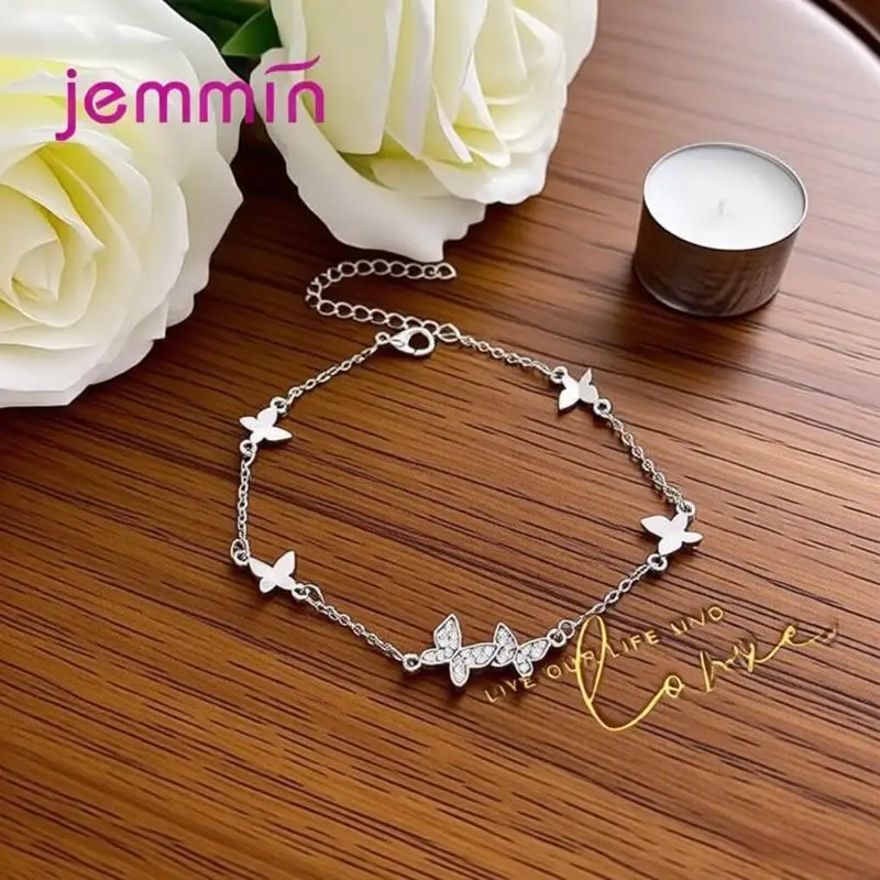Delicate 925 Sterling Silver Butterfly Crystal Zircon Adjustable Bracelets for Women Girls Wedding Party Fashion Jewelry Gift