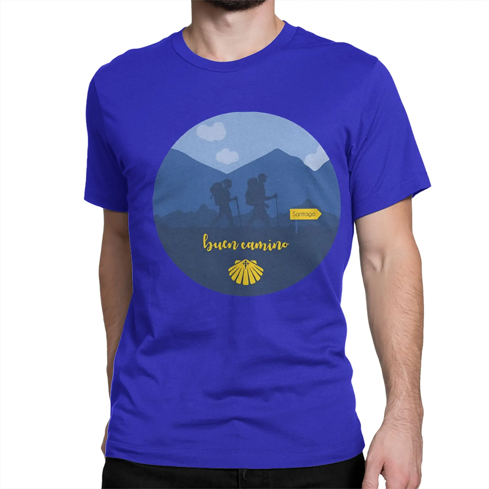 Buen Camino de Santiago de Compostela T Shirt Men Pure Cotton T-Shirt Round Neck  Tee Shirt Short Sleeve Clothes Gift Idea