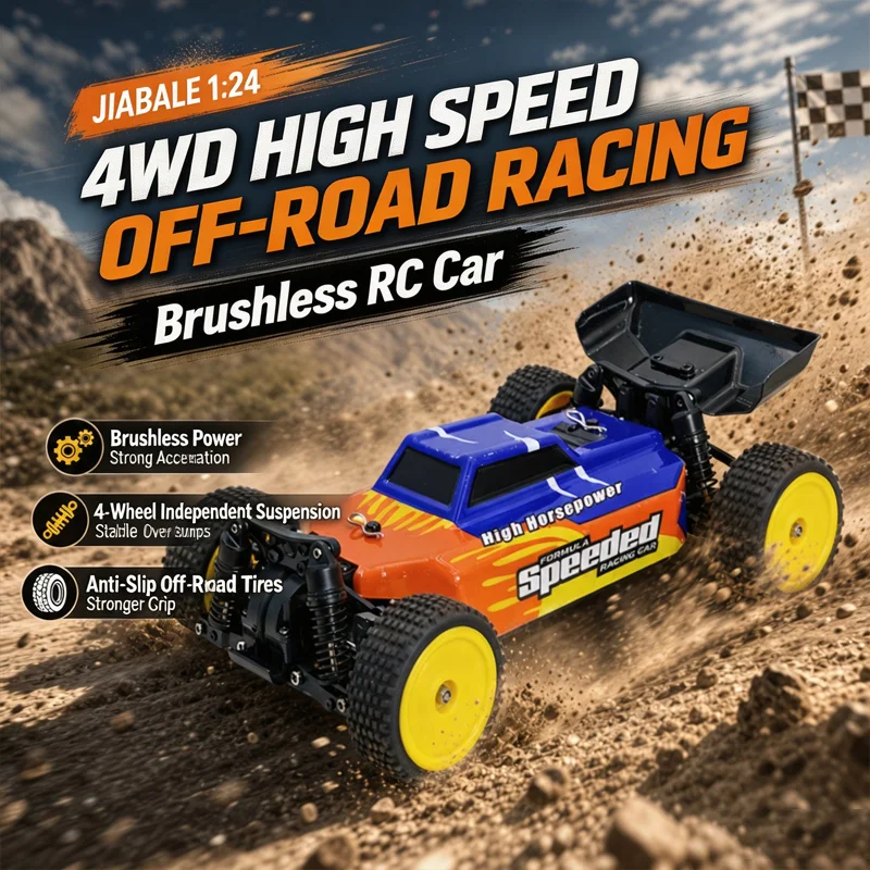 Jiabale 1:24 Brushless 4WD High Speed RC Off Road Racing Car Electric Remote Control Vehicle Hobby Model Toy for Boys
