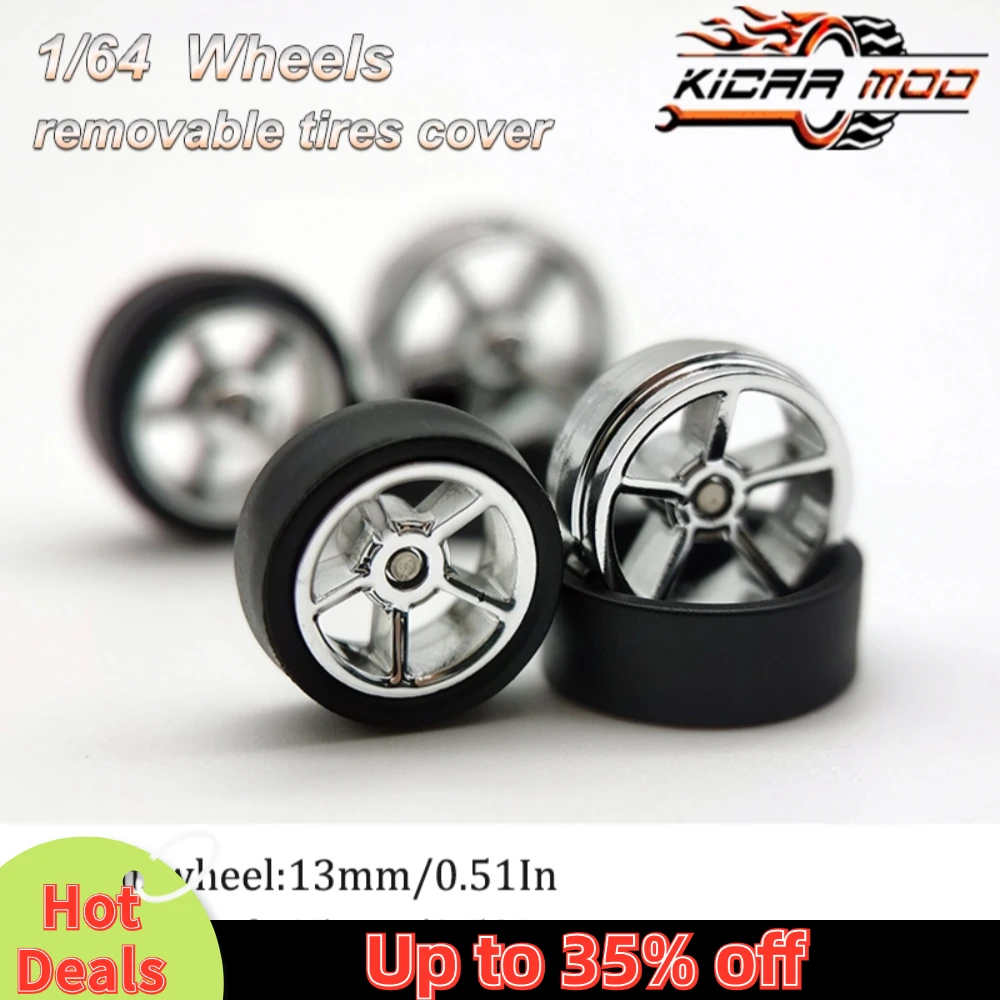 1/64 Model Car Wheels with Rubber Detachable Tires Large Size Refitting Parts for Hot Wheels Matchbox D:13mm+15mm 1 Set