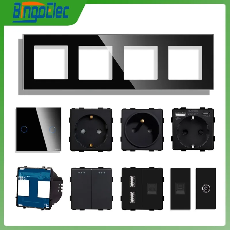 EU gniazdko do montażu naściennego TV USB z gniazdem internetowym CAT6 RJ45 inteligentna żarówka przełącznikiem typu-C Sockets funkcja szklana rama DIY części