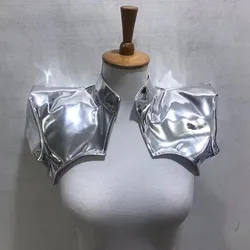 Jazz Dance Unisex Dancer Gold Silver Leather Vest Male Women Shoulder Pad Armor Team Performance Clothes Bar Stage Accessories