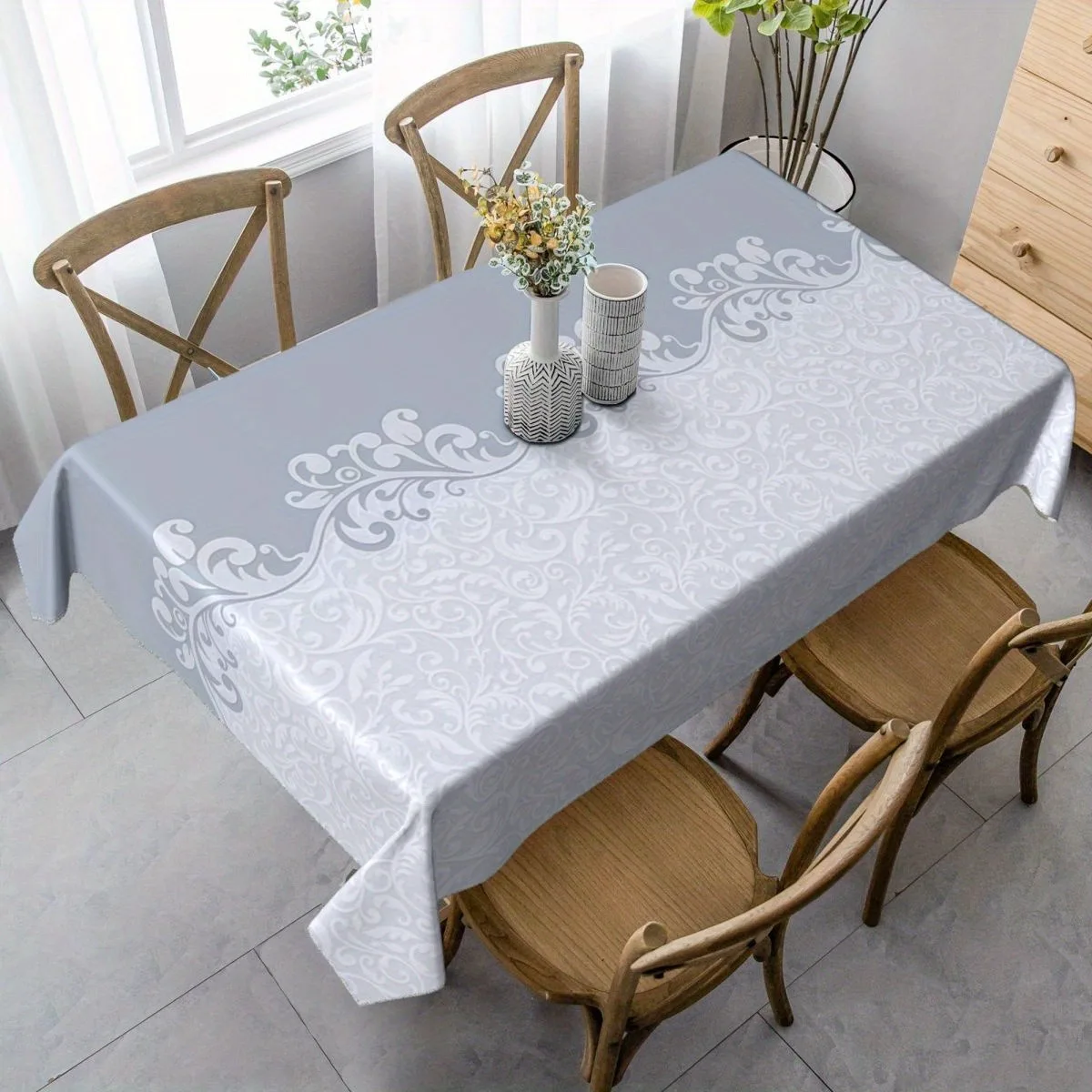 Tablecloth with high-end geometric patterns, rectangular tablecloth for a simple and modern kitchen and dining area.