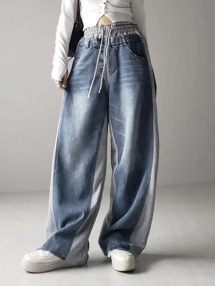 

Cool Spicy High Waist Straight Leg Jeans Women's Ele Color Blo Wear Resistant Casual Pants Dstring Slimming Long Tro...