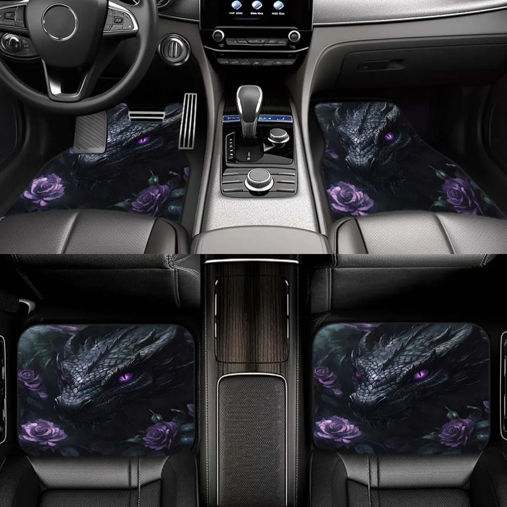 4pcs Universal Fit Dragon Eyes Purple High Definition Print Car Floor Mats, All-Season Interior Protection, Easy To Clean Polyes