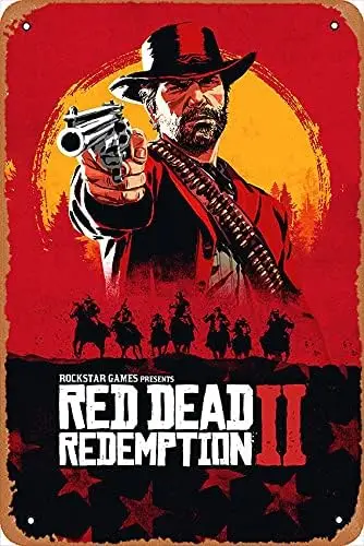 1p, Panneau décoratif mural - Affiche de jeu Red Dead Redemption 2 - Panneau en métal aspect vintage, décoration artistique pour bar, MAN CAVE