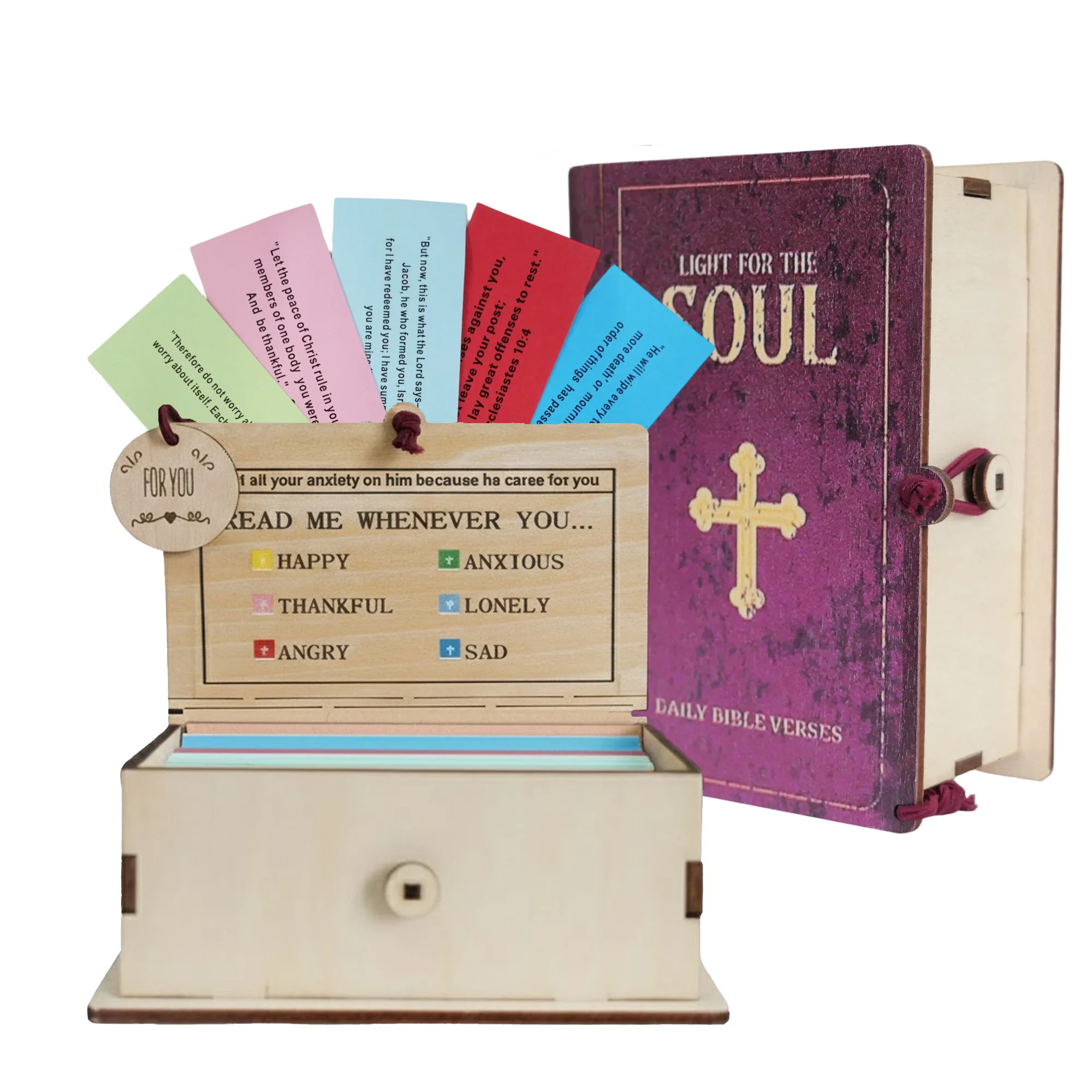 3-Pack Wooden Bible Verse Box,150Pcs Bible Verse Cards for Emotion and Feeling,Scripture Prayer Cards for Women & Men,Gift for Inspirational Bible,Graduation,Mom Father's Day,Christian