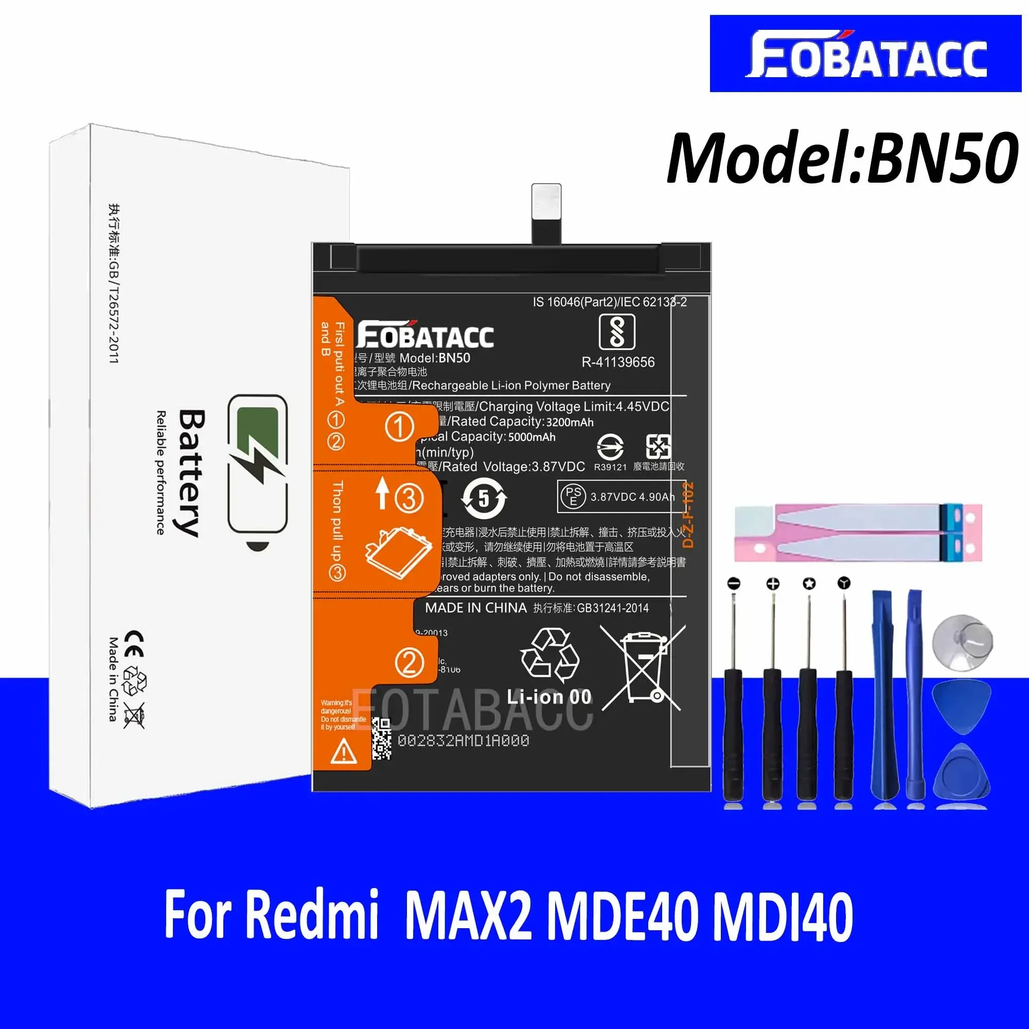 

EOTABACC 100% New Original Battery BN50 For XIAOMI Battery +Tools