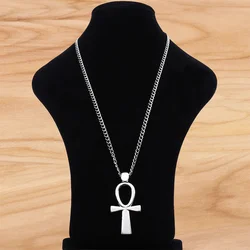 Tibetan Silver Ankh Egyptian Cross Crucifix Pendant on Long Chain Necklace Lagenlook 34 Inches for Jewellery Women Men Gift