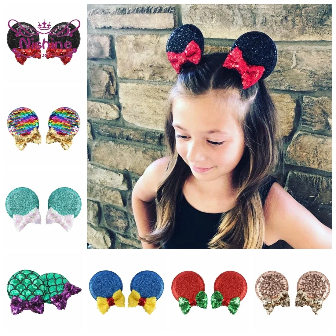 2pcs/lot Glitter Sequins Bowknot Children Hair Clips Baby Girls Cute Ear Hairpin Princess Headwear Kids Birthday Gifts