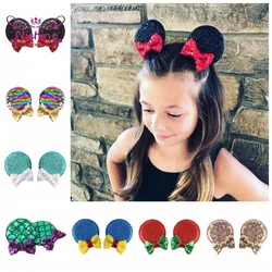 Pinzas para el pelo con lentejuelas brillantes para niños, horquilla de oreja bonita, tocado de princesa, regalos de cumpleaños, 2 unidades por lote