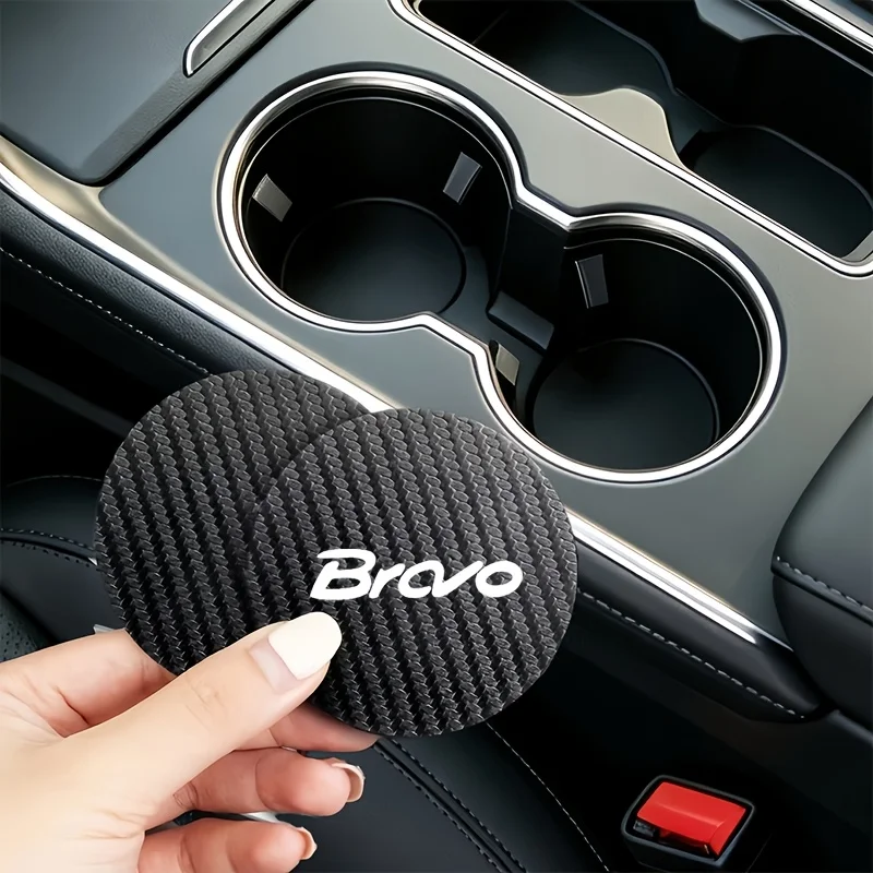 

2Pcs Carbon fiber Car Coasters Water Cup Slots Non-Slip Mat Water Cup Pad Car Interior Accessories for Fiat BRAVO Cup Holder Mat