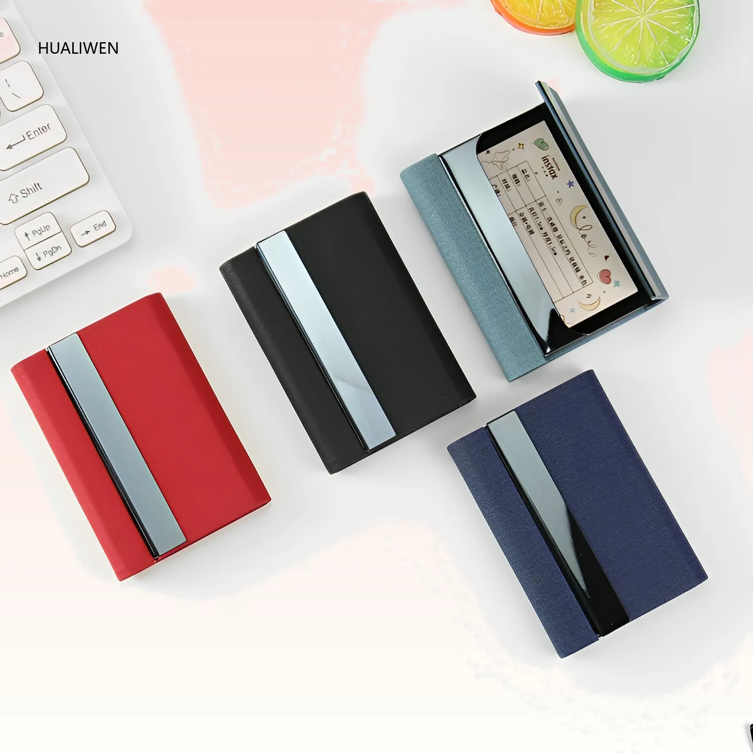 Business Card Holder for Men Metal Black Titanium Stainless Steel Creative Portable Case