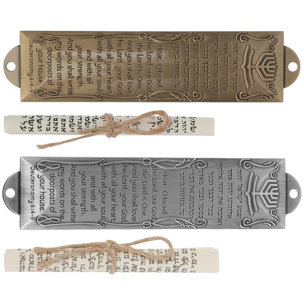 2Sets Metal Mezuzah Religious Doorpost Ornament Blessing Judaica Home Decor Religious Craft Metal Mezuzah