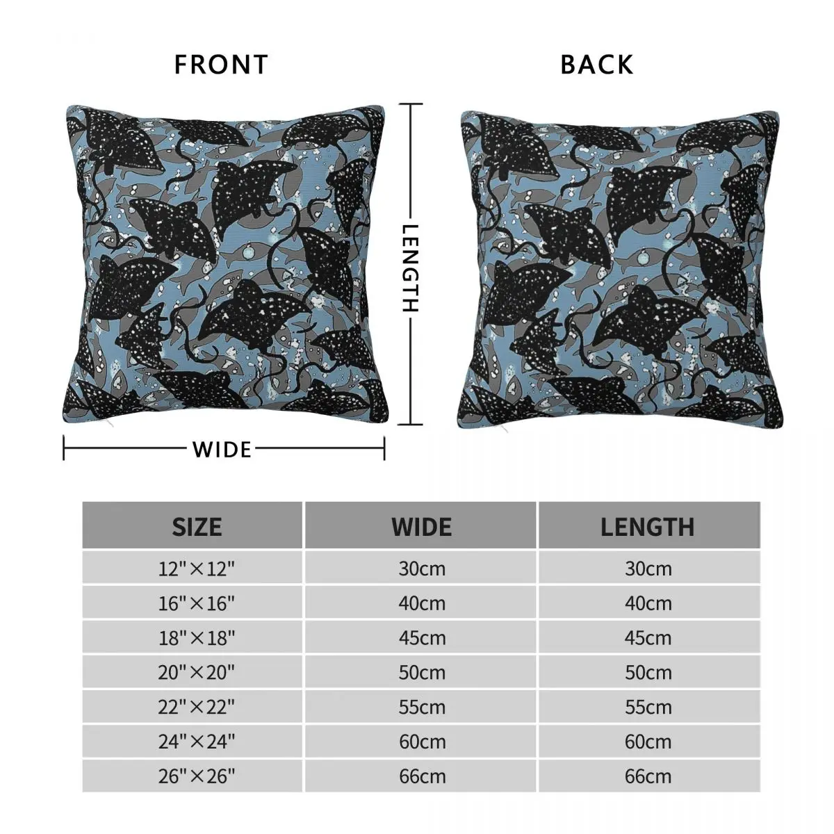 Black Spotted Eagle Ray Square Pillowcase Polyester Linen Velvet Pattern Zip Decor Home Cushion Case