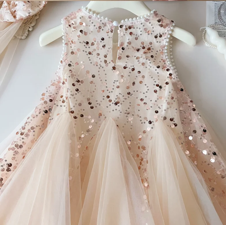 Vestito dalla maglia di paillettes delle neonate di estate al dettaglio, abbigliamento di modo dei bambini della principessa 2-7T