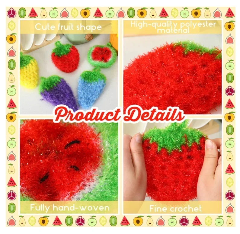 1Pcs Acrylic Strawberry Dish Towels Wet Wipes Dish Towels Polyester Silk Rags Cleaning Cloths Kitchen Wash Towels Kitchen Tools