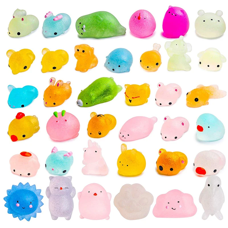 50 PZ Kawaii Glitter Mochi Squishy Antistress giocattoli Aula Premi Per I Bambini Festa Di Compleanno Bomboniere Cadeaux Anniversaire Enfant