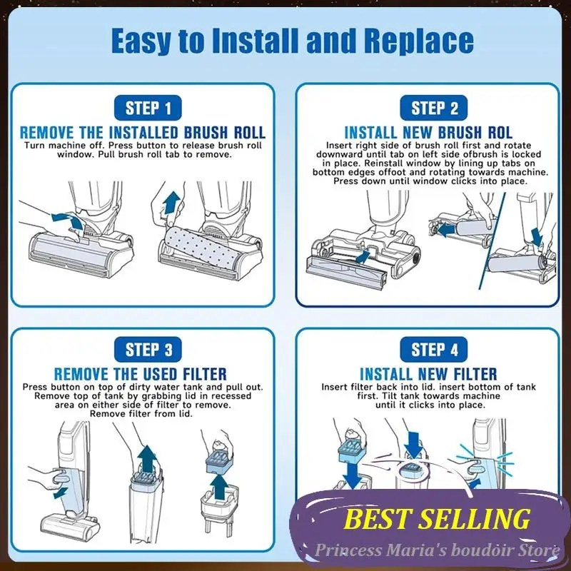 AB30-3882 Brush Roll And Filter Replacement Parts For Bissell Crosswave 3882 3883   Wet Dry Vacuum Accessory Kit