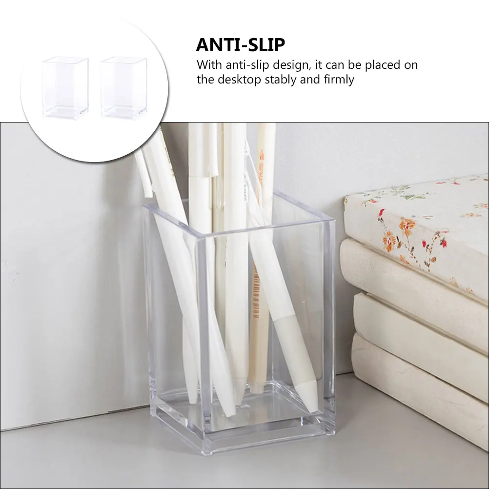 

2pcs Pen Holders Stationery Organizers Transparent Desk Accessories Storage Boxes PP Material Anti Slip Design Office Use