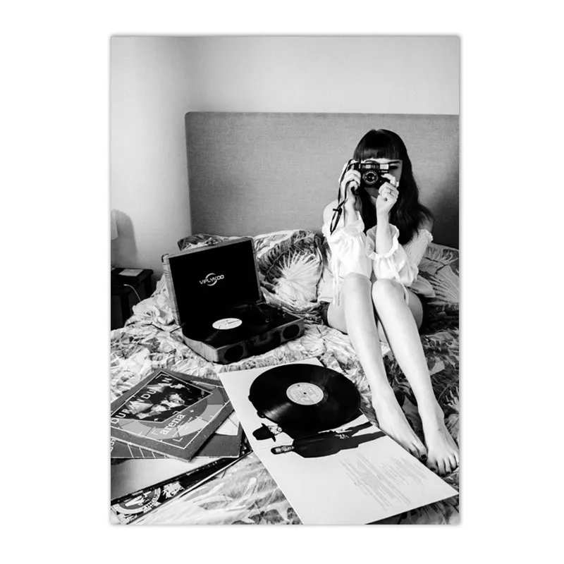 2026 Black And White Vinyl Record Camera Wall Art Canvas Painting Vintage Typewriter Phonograph Posters And Prints Picture Home 