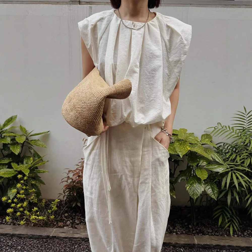 

Gagarich Spring Summer New Japanese Style Aging Cloud Sleeveless Shirt Comfortable Breathable Loose Silhouette Top