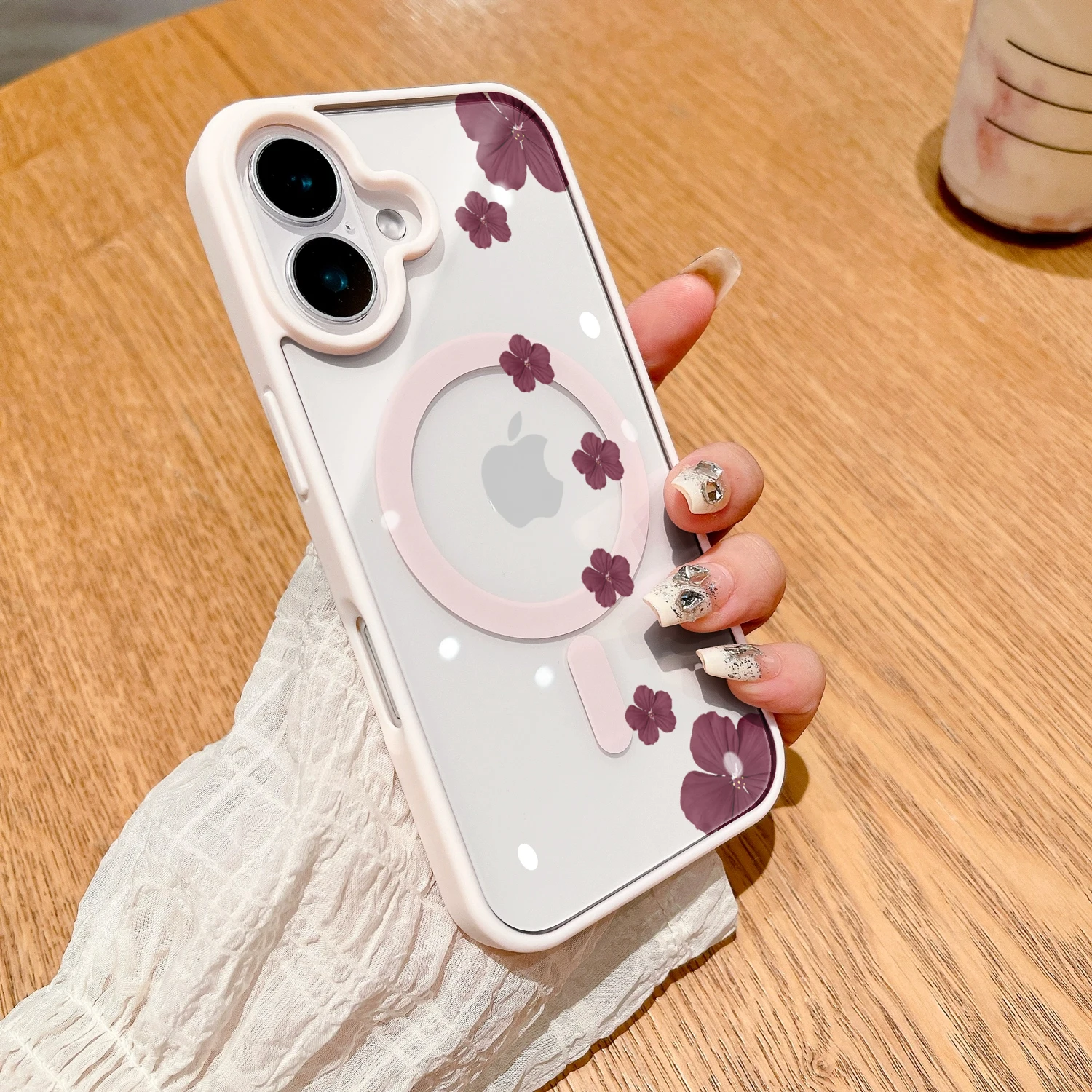 Vintage-Blumen Transparente Hülle für Magsafe iPhone 15 16 13 Pro Max 17 14 11 13 12 Pro Max Plus Hülle Magnetisches Kabelloses Laden Coque – Detail 5