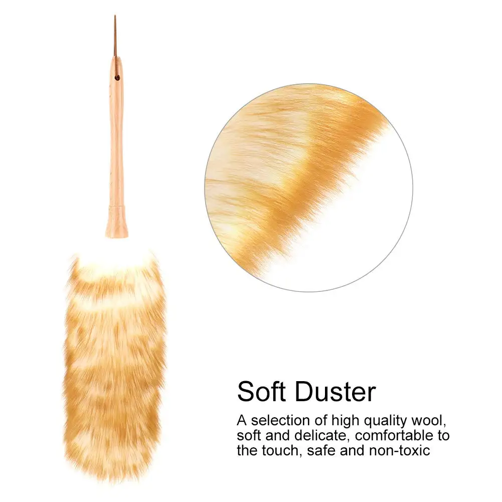 Lambswool Duster Wood Handle Feather Duster with Rope Anti Static Feather Brush for Home Furniture Car Household Cleaning Tools