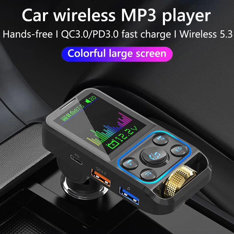 FM Transmitter Car Wireless Handsfree Car Kit AUX Audio Receiver QC3.0 PD 30W Fast Charging Mp3 Player FM Modulator