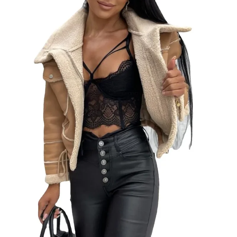 Faux Leather Jackets Women PU Short Thick Warm Black Outwear Female Aviator Retro Lapel Velvet Coat New Year Winter Tops