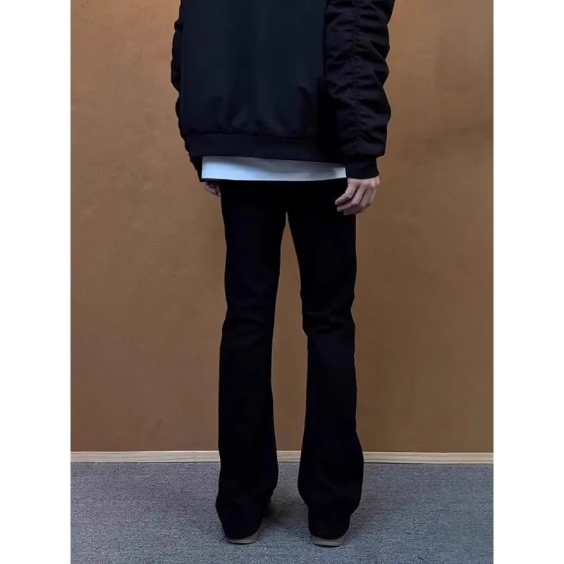 American Style Cleanfit Black Knife  Jeans Men's plus Size Thick Legs Big Butt Slimming Micro Flared Straight Leg Pants
