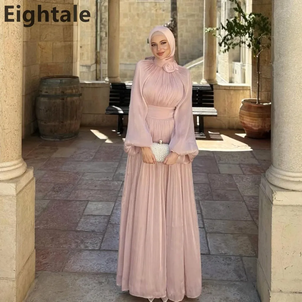 فستان سهرة طويل وردي من Eightale 2025 بأكمام طويلة في المملكة العربية السعودية فستان رسمي لحفلات الزفاف وحفلات التخرج في دبي مخصص #1