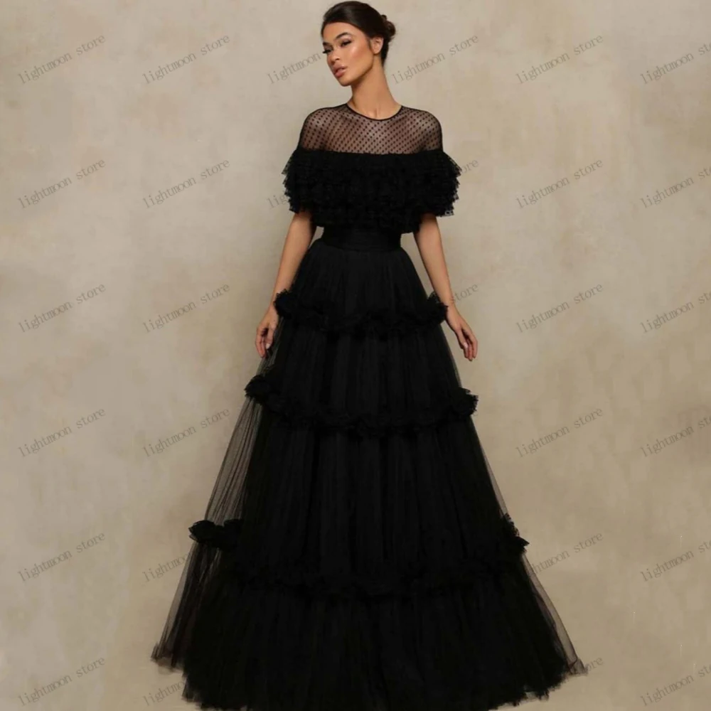 

Vintage Evening Dresses A-Line Tulle Tiered Prom Dress Elegant Ball Gowns Lace Appliques Floor Length Robe Vestidos De Gala 2024