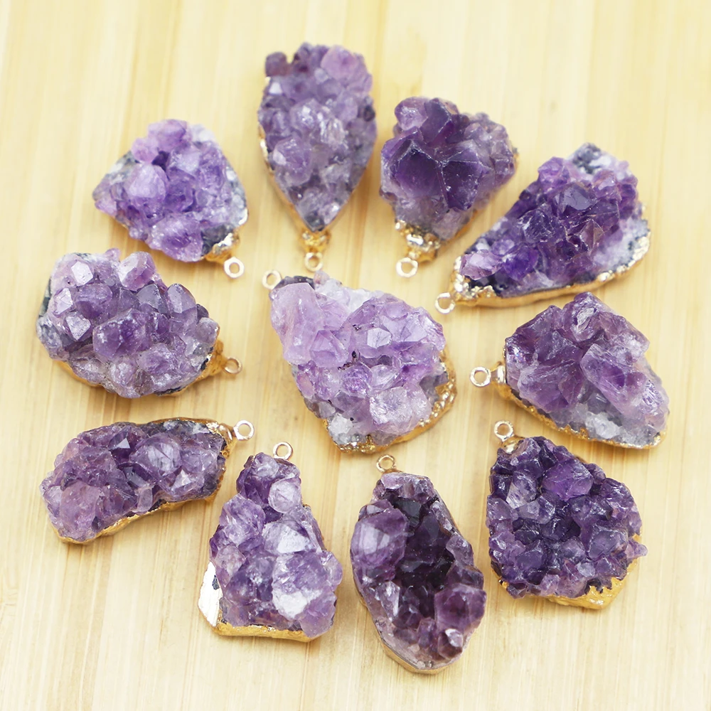 Fashion Natural Stone Irregular Pendant Uruguay Amethyst Phnom Penh Energy Healing Gemstone Necklace Chakra Halo Jewelry 6Pcs