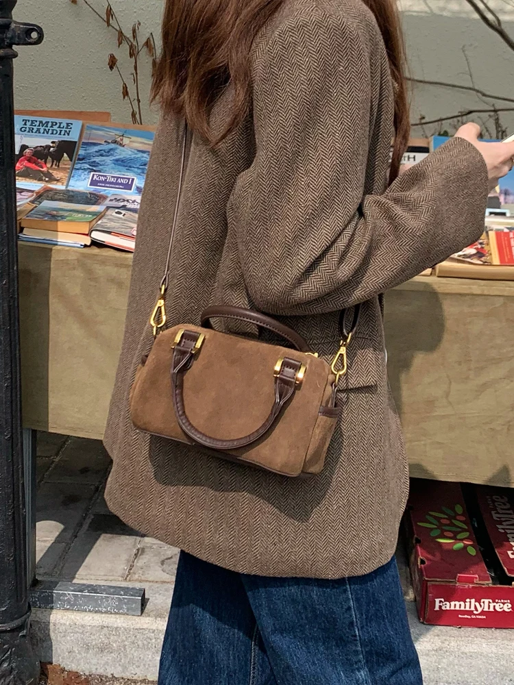 Vintage Suede Women\'s Handage Autumn Winter New Zipper Shoulder Strap Versatile Crossbody Bag Korean Style Elegant Shoulder Bags