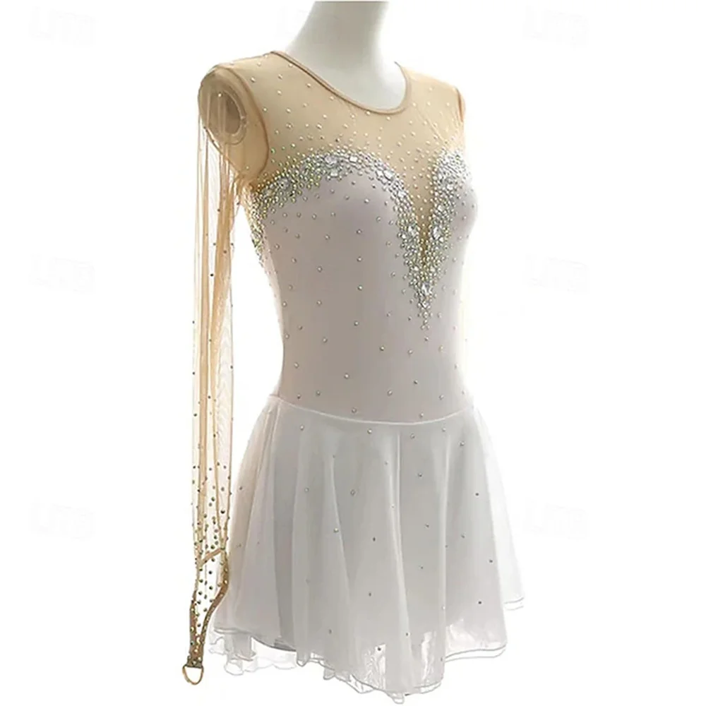 Girls Ice Skating Dress High Elasticity Training Competition Skating Wear Classic Crystal Long Sleeve Ice Skating Figure Skating