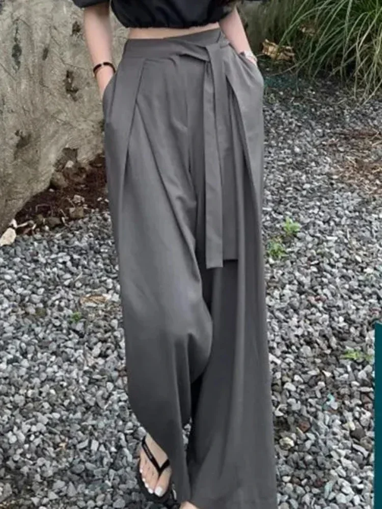 ฤดูใบไม้ผลิฤดูร้อนใหม่กางเกงวินเทจหลวมสีทึบขากว้าง Joggers กางเกงเอวสูงผู้หญิงกางเกงสีทึบ