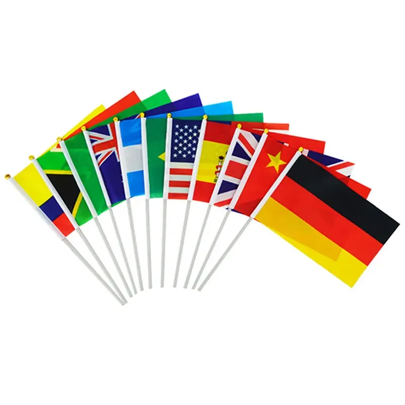 

10pcs Mini Hand Waving Flag 14x21cm Polyester Small Flag With Plastic Flagpole For Various Holiday Parties National Day
