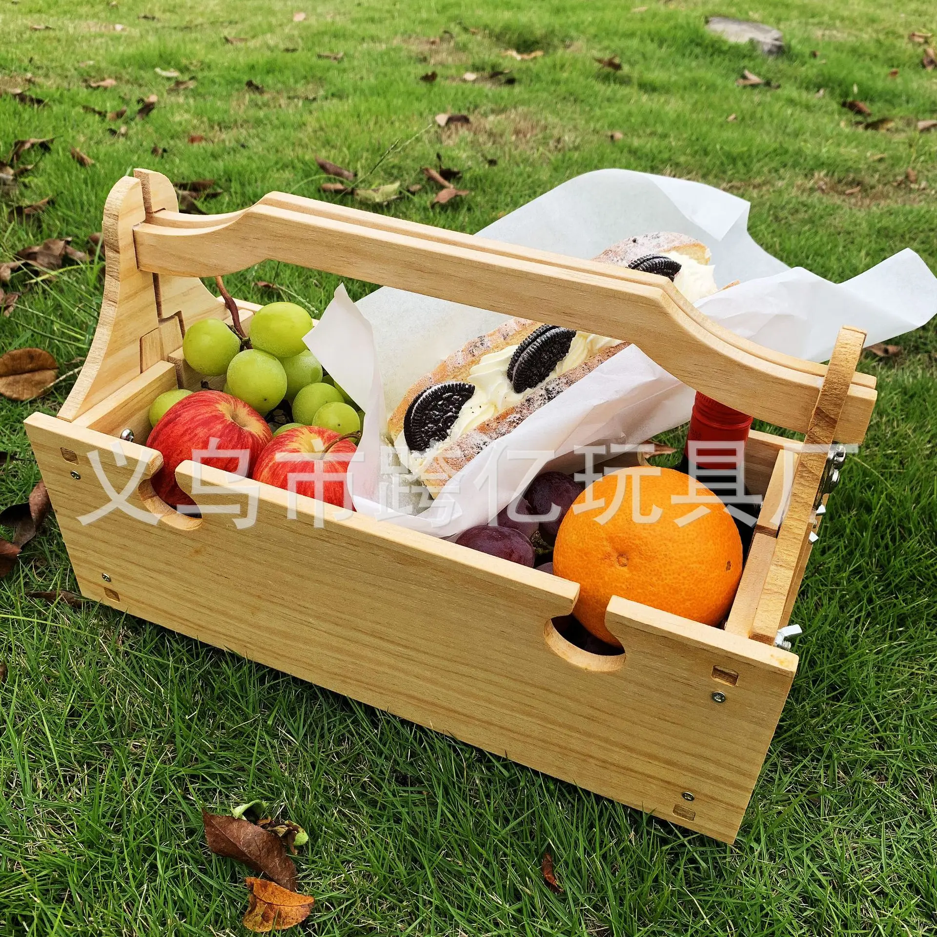 Outdoor Portable Wooden Table Wooden Folding Table Convertible Storage Wooden Basket Multifunction Outing Beach Accessories New