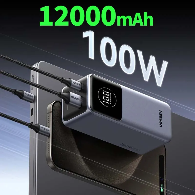 

UGREEN 12000mAh Mini Portable Power Bank 100W Fast Charge External PD outdoor Battery PowerBank for iPhone 16 XIAOMI Samsung