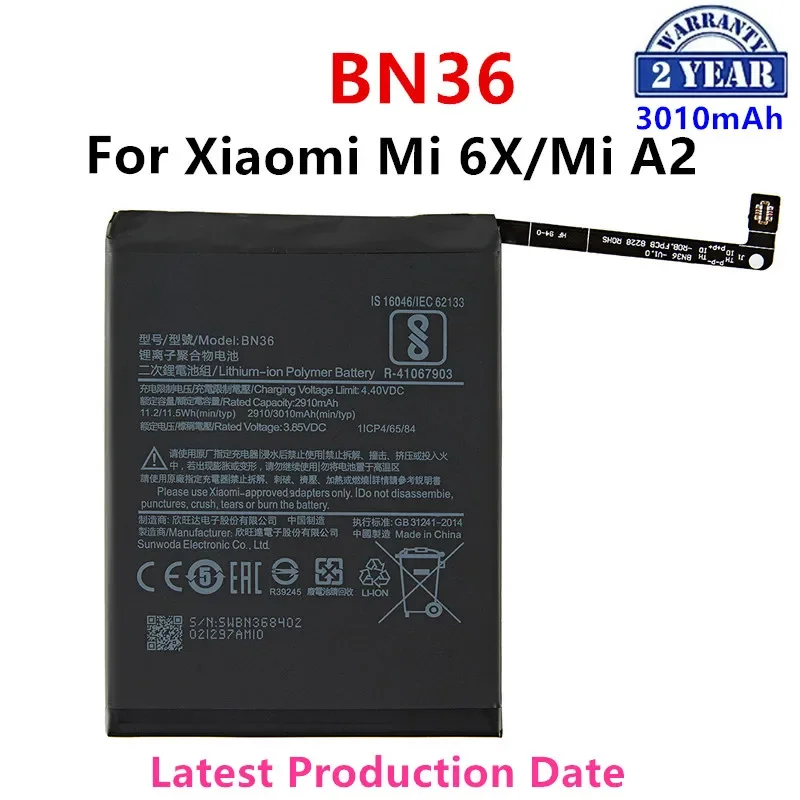 

100% Orginal BN36 3010mAh Battery For Xiaomi Mi 6X Mi6X Mi A2 MiA2 BN36 High Quality Phone Replacement Batteries