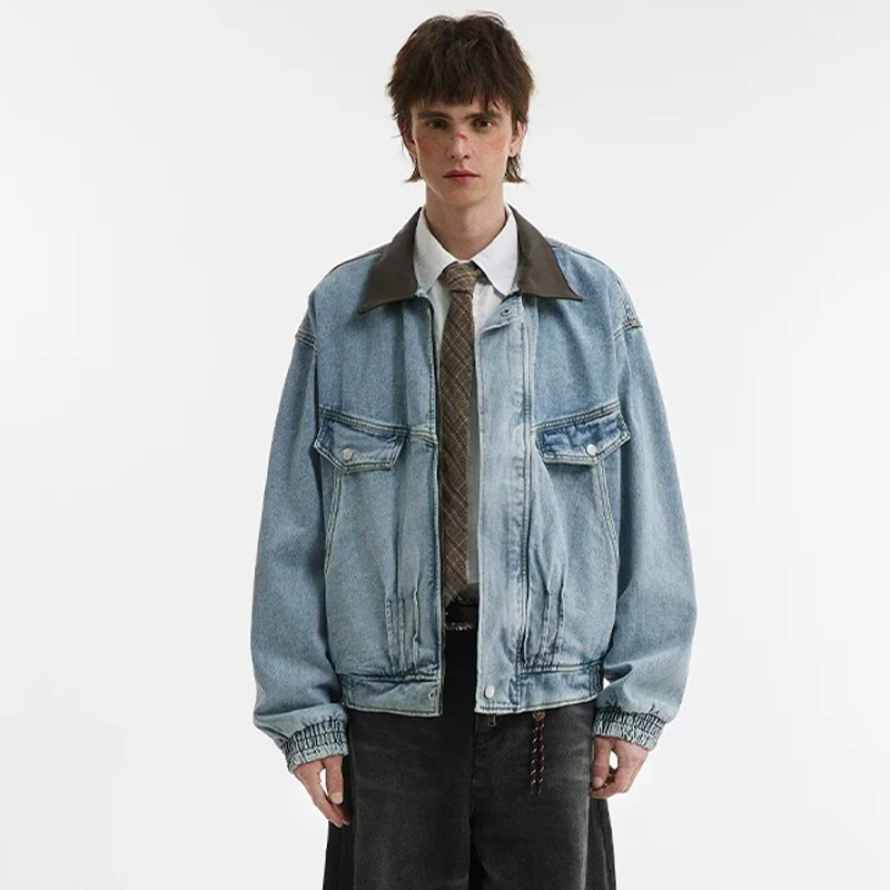 Washed Denim Collared Jacket Short Style for Men 2026 Autumn New Fashion Streetwear American Brand Youth Popular Cotton