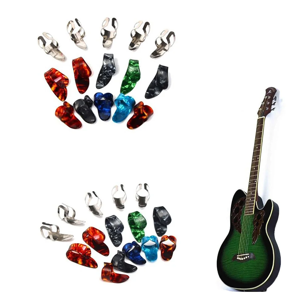 

15Pcs Celluloid Stainless Steel Thumb Finger Guitar Picks Lightweight Ultra Thin Durable for Guitar Bass Playing Collection