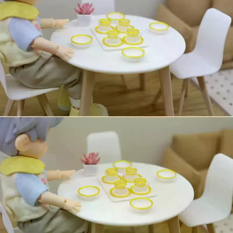 13Pcs Küche Spielzeug Puppenhaus Tabletts Teller Tassen Puppe Simulierte Mini Speisen Geschirr Miniatur Puppenhaus Zubehör