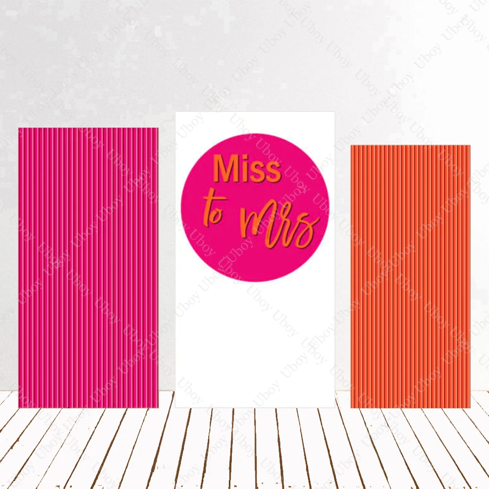 Hot Pink Orange Stripes Rectangular Backdrop Cover For Miss To Mrs Bridal Shower Wedding Party Arch Background