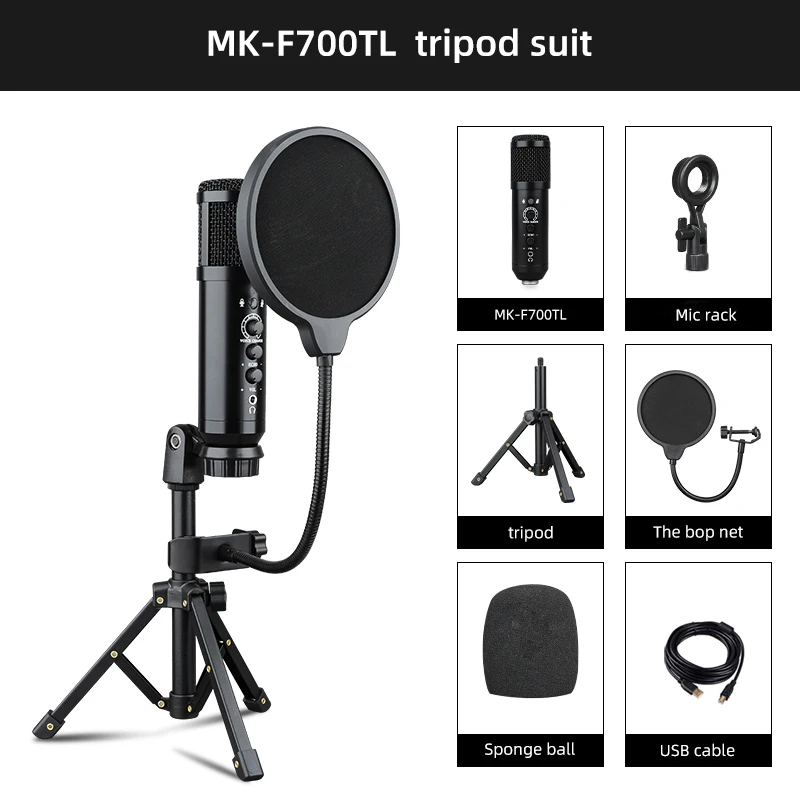 

USB Microphone Microfone Cardioid Condenser Mic MK-F700TL with Pop Filter Tripod Stand for Streaming Laptop Desktop PC