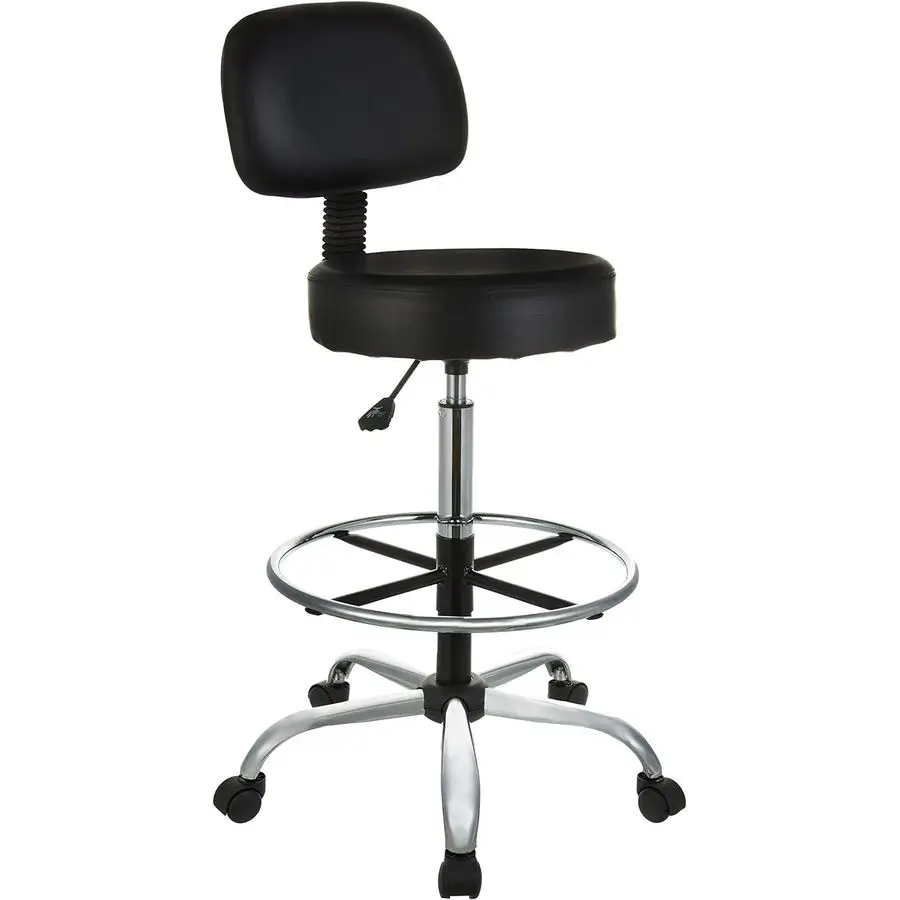 

MultiPurpose Adjustable Drafting Spa Bar Stool with Foot Rest and Wheels Black